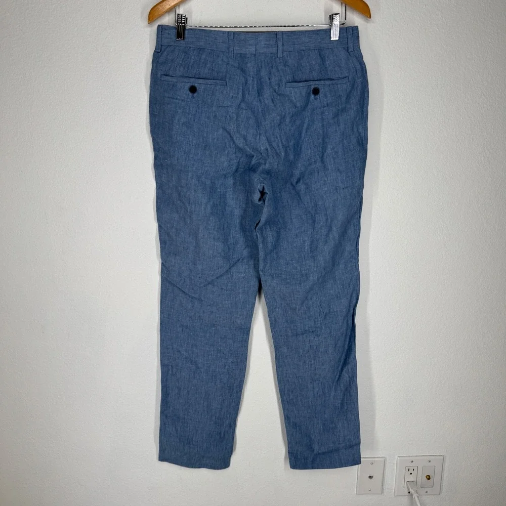Bar III Mens Slim Fit‎ 100% Linen Blue Chambray Dress Pants 32x32 Preppy Coastal